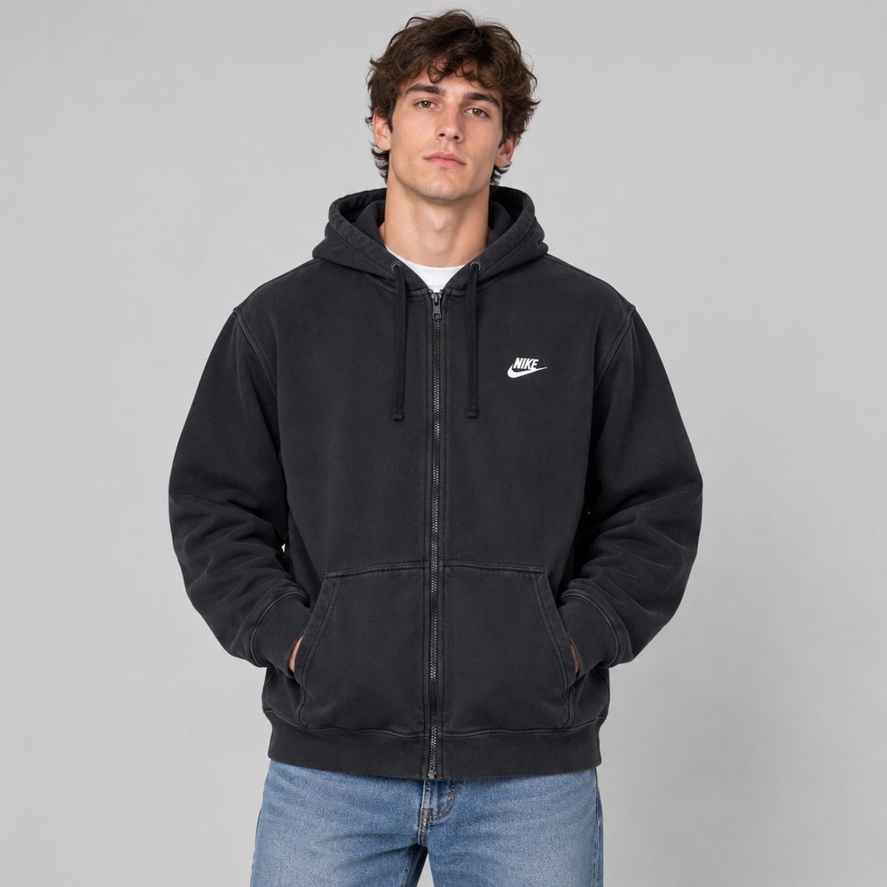 Nike Hoodie Mens XLT Black Full Zip Embroidered Logo Sweatshirt Swoosh Workout